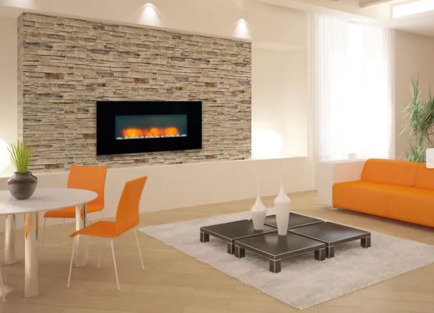 comedor con chimenea electrica